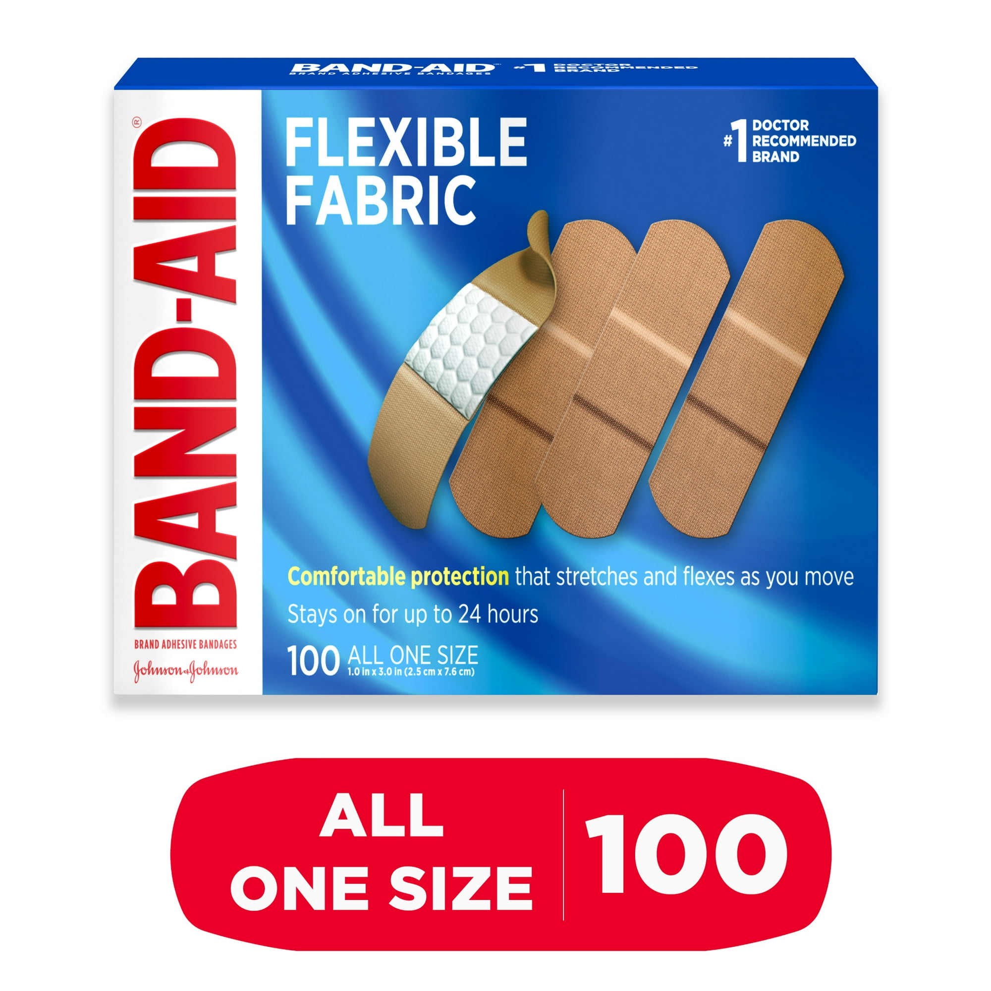 Band-Aid Brand Flexible Fabric Bandages, 100 Count