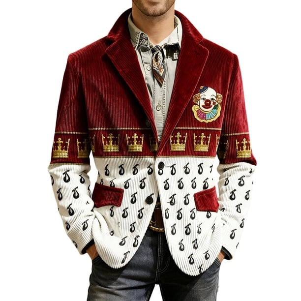 Abrigo Largo para Hombre Corduroy Impresión Vestido Ceremonial Botón Bolsillo Partido Blazer Chaqueta Casual Invierno Primavera Desgaste Formal