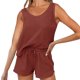 thumbnail image 5 of Camiseta de punto para mujer pantalones cortos camiseta con cuello redondo para mujer conjunto de pantalones cortos atuendo diario FLhrweasw Para estrenar, 5 of 7