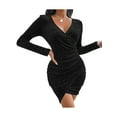 thumbnail image 5 of Seyurigaoka Women Sexy V-neck Sequins Party Dress, Long Sleeve Pleated Elegant Bodycon, 5 of 7