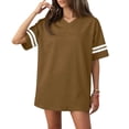 thumbnail image 2 of longantii Jersey Shirts for Women Oversized Short Sleeve V Neck Tshirt Solid Color Football Jerseys Casual Y2k Streetwear Tee Tops Loose Practice Sports Uniforms Light Brown S, 2 of 7