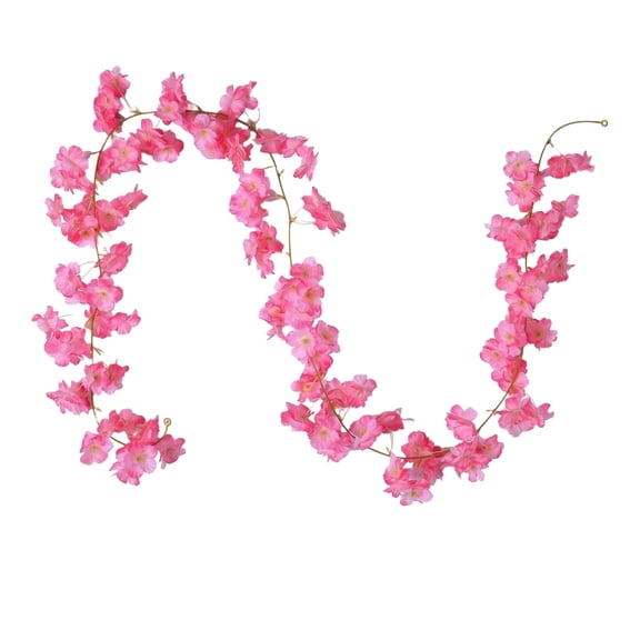 6ft Artificial Cherry Blossom Garland, Fake Flower Vine with 135-Heads for Wall Decor, Hanging Floral Wreath for Front Door, Home, Wedding Arch, Spring & Easter Decor Hot Pink