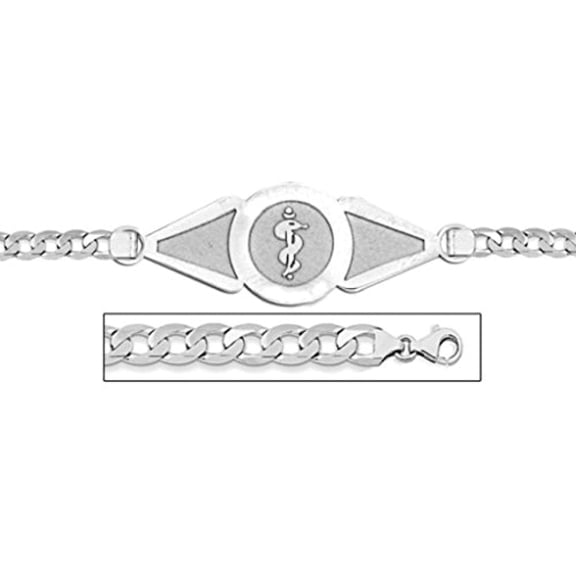 14K White Gold Medical ID Bracelet W/ Curb Chain - 7 Inch