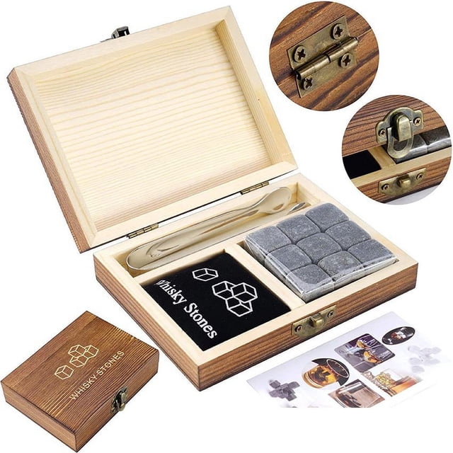 Caja de madera piedra de whisky whisky hielo vino piedra piedra negra Cubo de hielo Caja de Navidad piedra de vino helado
