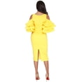 thumbnail image 2 of Vestido midi de noche de fiesta sexy elegante con cuello en V y hombros descubiertos con mangas con volantes lisos Vestido ajustado Adepaton WRMH-225-25, 2 of 6