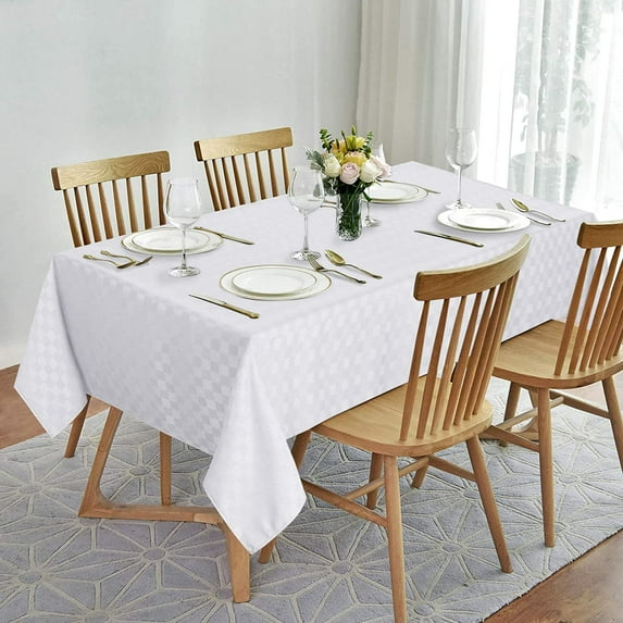 Haperlare Rectangle Tablecloth 52" x 70" Waterproof Stain Resistant Small Checkered Table Cloth Cover Protector for Dining Tabletop, White