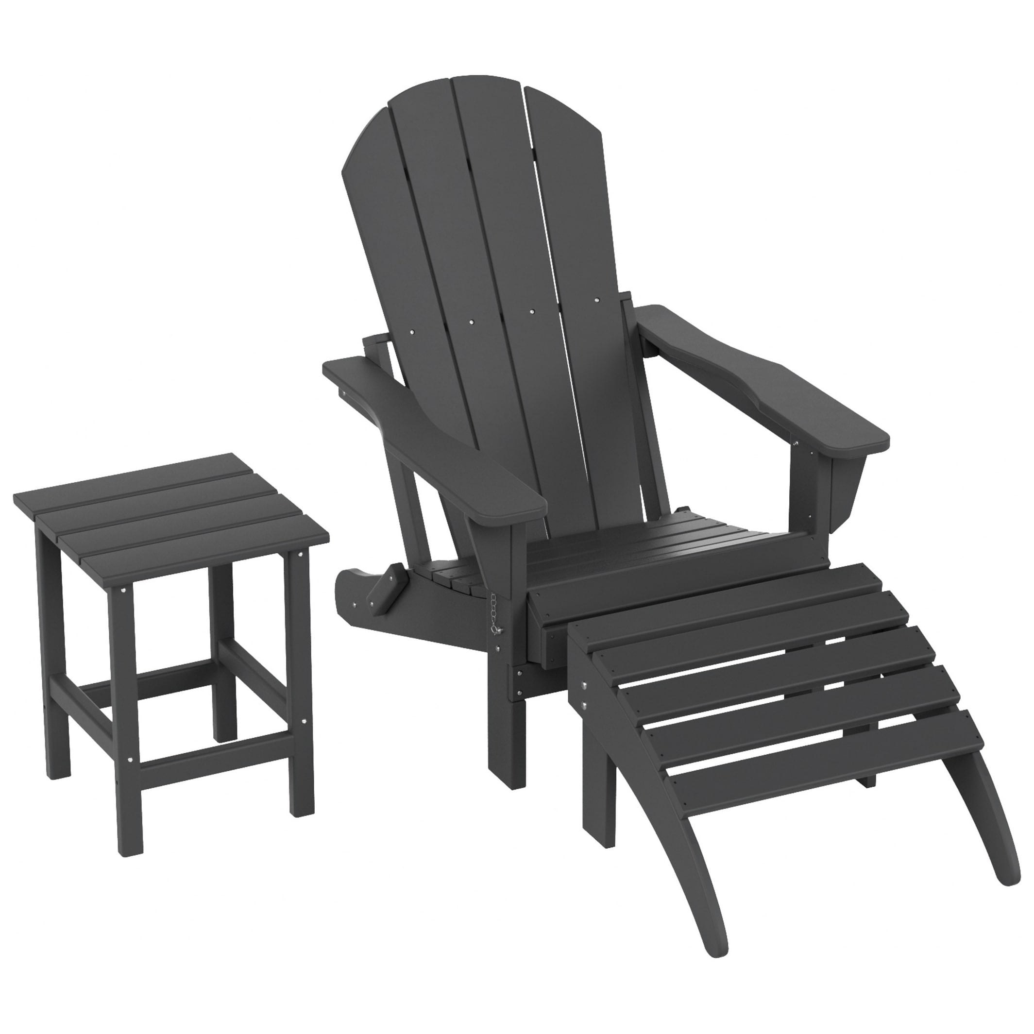 Polytrends  Laguna Hdpe All Weather Outdoor Patio Foldable Adirondack Chair With Ottoman And Side Table (3-Piece Set) Gray