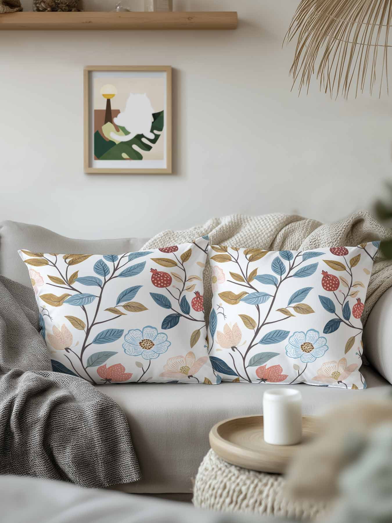 Outdoor Pillows Waterproof, Pastoral Botanical Bedding Throw Pillows with Insert for Couch Sofa Bed, Spring Summer Floral Farmhouse 16x16 Inch Pillowcases Decorative Camping Patio Pillow Set of 1