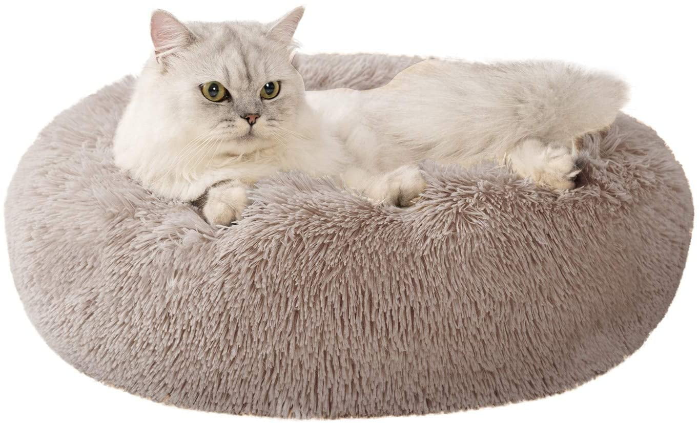 ANWA Cat beds Indoor Cats Large Calming Cat Beds Machine Washable Faux Fur Cat Beds Medium