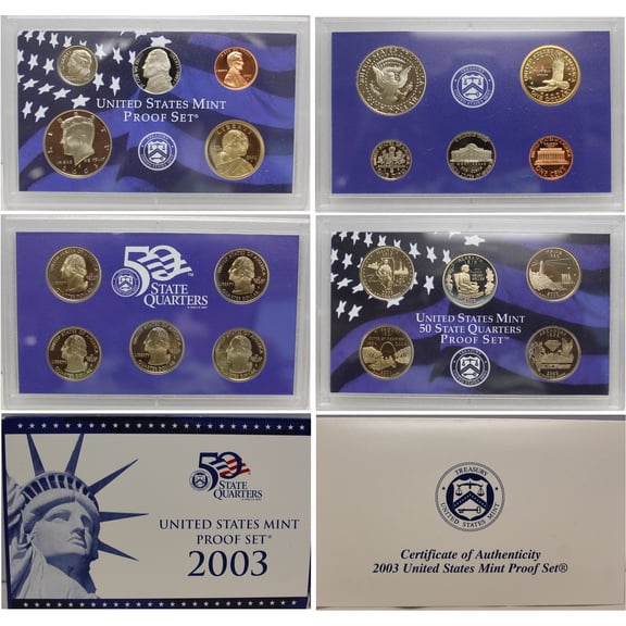 2003 Proof Set - U.S. Mint 10-Coin Clad Set - Includes State Quarters, COA & OGP