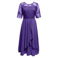 thumbnail image 4 of HNMKIU Plus Size Floral Print Chiffon Dress Short Sleeve Loose Fit for Evening and Daily Dresses for Women Purple,M, 4 of 5