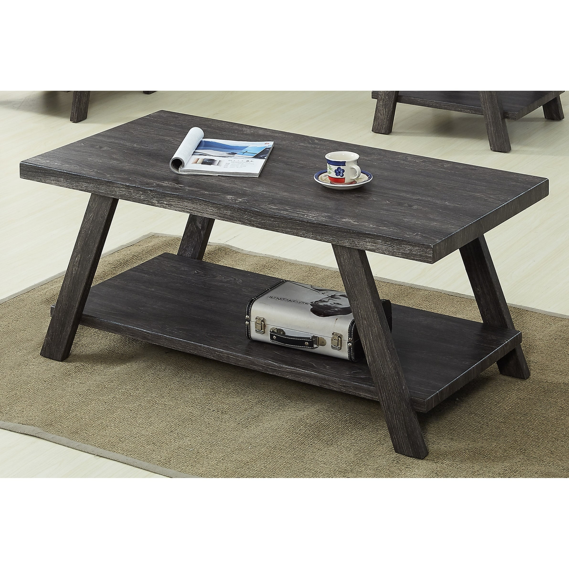 Athens 3-Piece Contemporary Wood Shelf Coffee Table Set