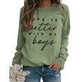 thumbnail image 1 of Sudadera de mujer con cuello redondo, diseño de patrón de letras, manga larga, sudadera con capucha informal holgada para uso diario, verde oliva (fuente negra) S, 1 of 5