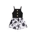 thumbnail image 1 of Xingqing Kids Girls Toddler Flower Jumpsuits Sleeveless Printed Buttoned Ruffles Short Pants Summer Clothes, 1 of 7