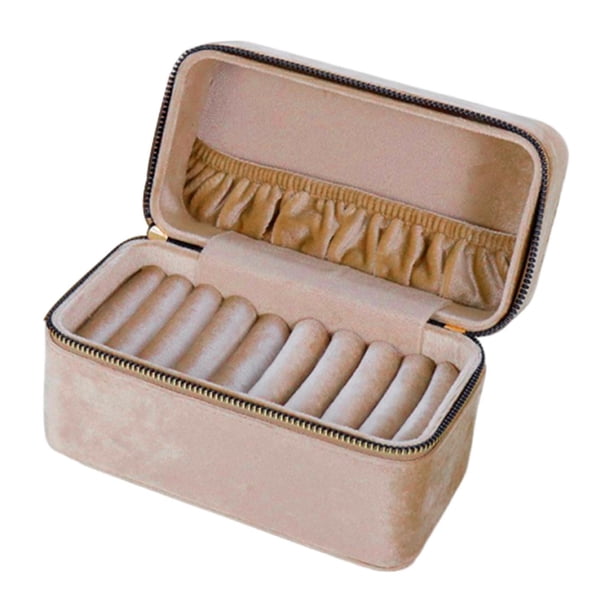Caja de almacenamiento para pulseras, expositor de joyas con cremallera y 9 ranuras Café ligero
