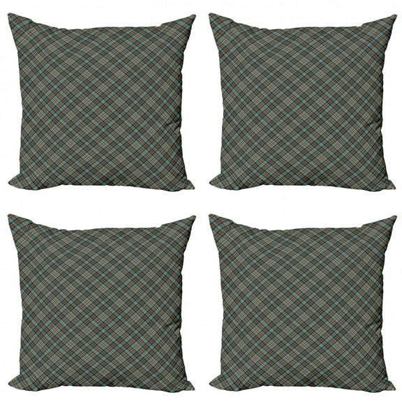 Ambesonne Abstract Throw Pillow Cover 4 Pack, Classic Plaid Inspired, 16", Redbrown Slate Blue
