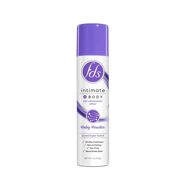 FDS Intimate + Body Dry Feminine Deodorant Spray, Baby Powder, 2 Oz