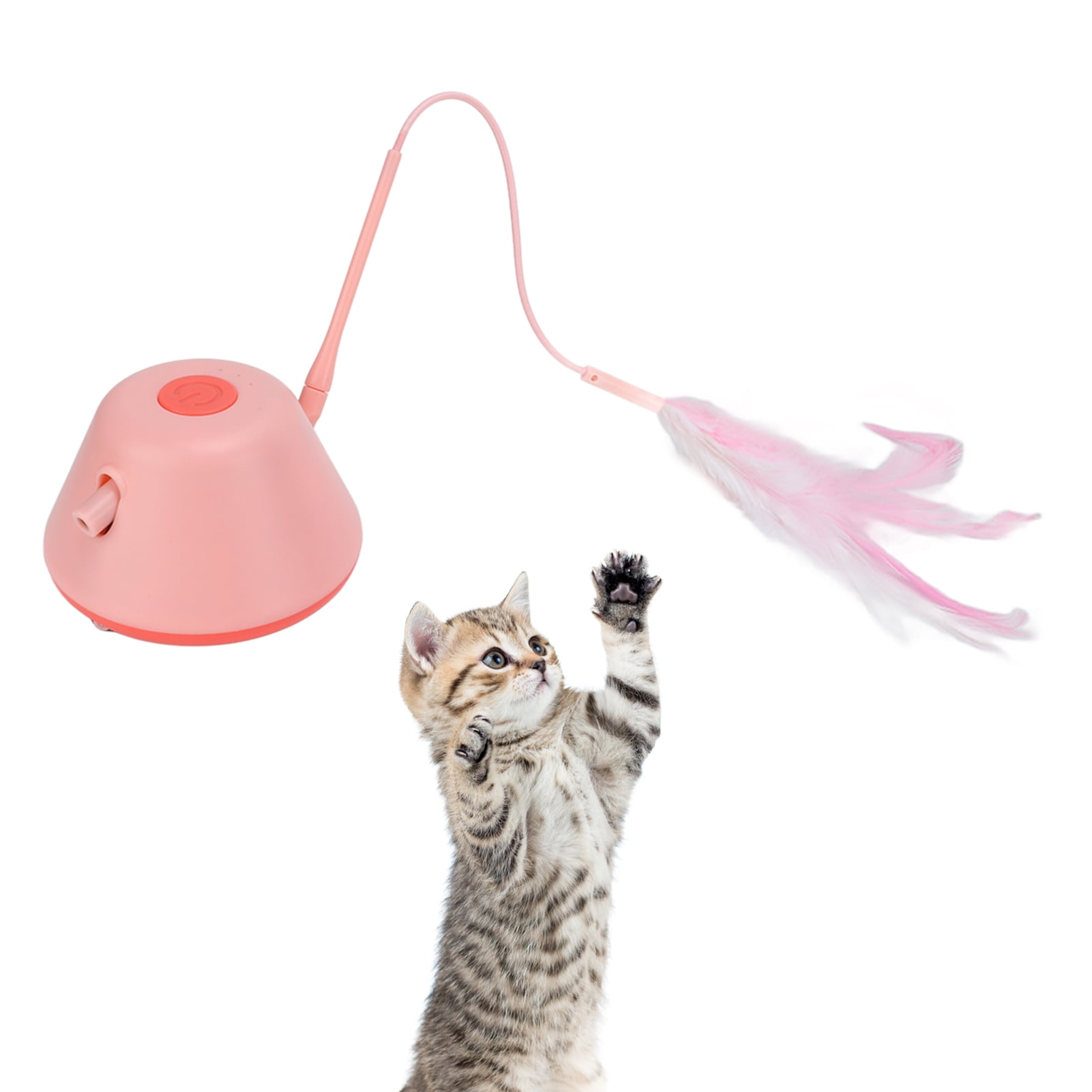 Yajisi Automatic Cat Toy Interactive 3 Modes LED Moving Electric Kitten Feather Toy for Indoor Cats, Pink, Built-in Battery, 5.12 inches / 13 cm