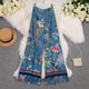 thumbnail image 1 of Pantalones casuales holgados de cintura alta con estampado de flores y pájaros para mujer, pantalones de pierna ancha para mujer, 1 of 2