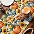 thumbnail image 4 of Orange Pumpkin Fall Thanksgiving Table Runner 13x36in Non-Slip Cotton Linen Table Runners, Watercolor Sunflower Dresser Scarves TableRunner for Dinner Kitchen Dining Wedding Party, 4 of 9
