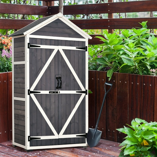 Mcombo Outdoor Wood Storage Cabinet, Wooden Garden Storage Shed Tall
