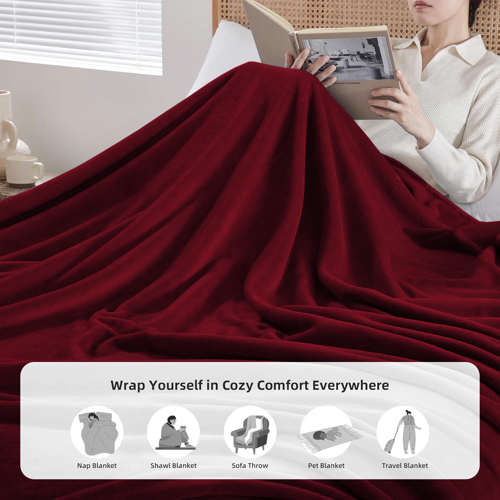 Moonlight20015 Wholesale Fleece Queen Blankets 10-Packs All-Season Soft Plush Throw for Charity, Shelter, & Home Washable, Lightweight & Cozy Burgundy (90"x90")
