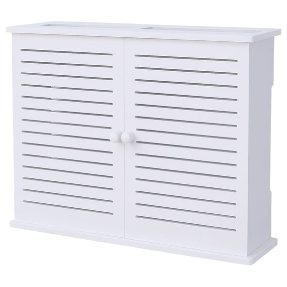 WiFi Router Box Hider, Wall Mount, 18.9 x 12.4 x 4.3 in / 48 x 31.5 x 11 cm, Multimedia Storage Box with Double-Layer Louvered Door, Router Shelf Wall Mount, Cord Hider, White