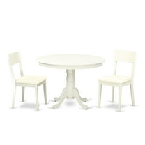 East West Furniture Hartland 3-piece Dining Set with Leather Seat in Linen White