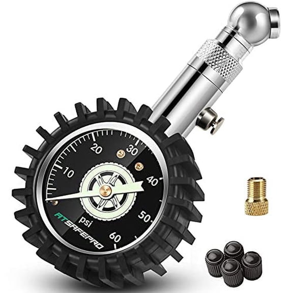 ATsafepro Tire Pressure Gauge 60psi,Easy Read Glow Dial in The Dark, Professional Mechanical Tire Gauge for Motorcycles,Cars,Trucks,Bicycle