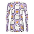thumbnail image 6 of Halloween Long Sleeve Shirts for Women Slim Novelty Pumpkin Ghost Tunic Tops Holiday Spring Day Crew Neck Ribbed Basic Tees Purple Pink XL, 6 of 6
