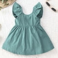 thumbnail image 4 of XEGLSBU Toddler Girls Dresses 2025 Summer Fly Sleeve Cotton Linen Dress for Kids Solid Color Dresses Size 2-7 Years Blue Size 4-5 Years, 4 of 4