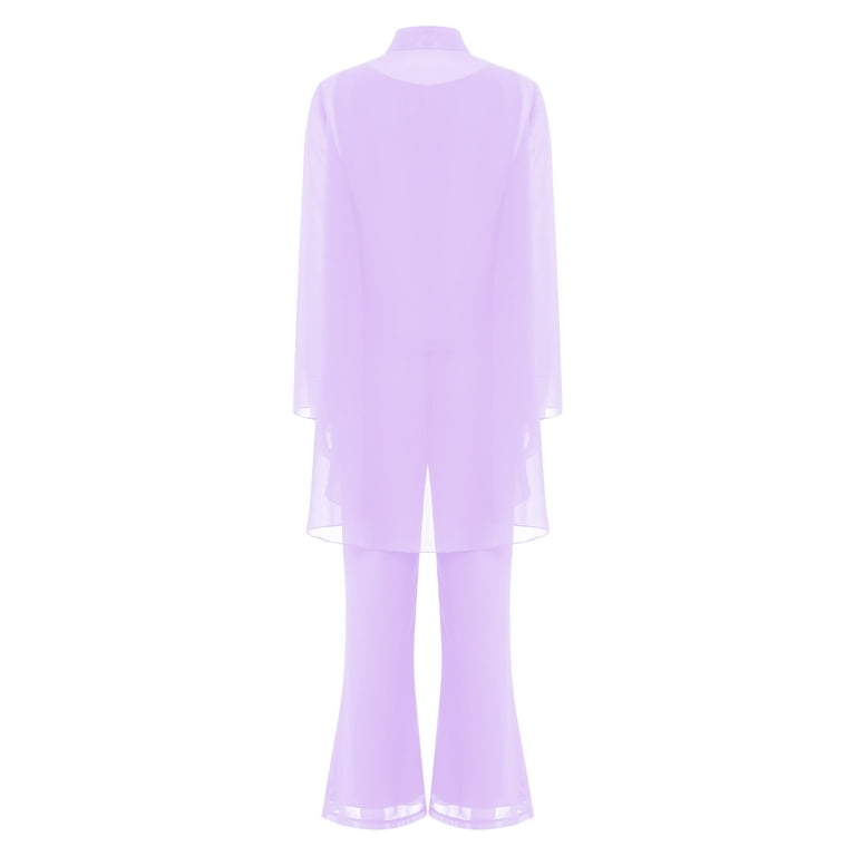 DPOIS Elegant Chiffon Formal Evening Party Suit Mother of the Bride  Pantsuits Lavender XL