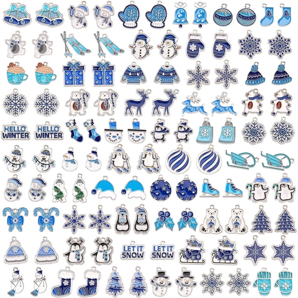 Colgantes esmaltados Charm SANNIX con forma de copo de nieve para invierno, 110 unidades