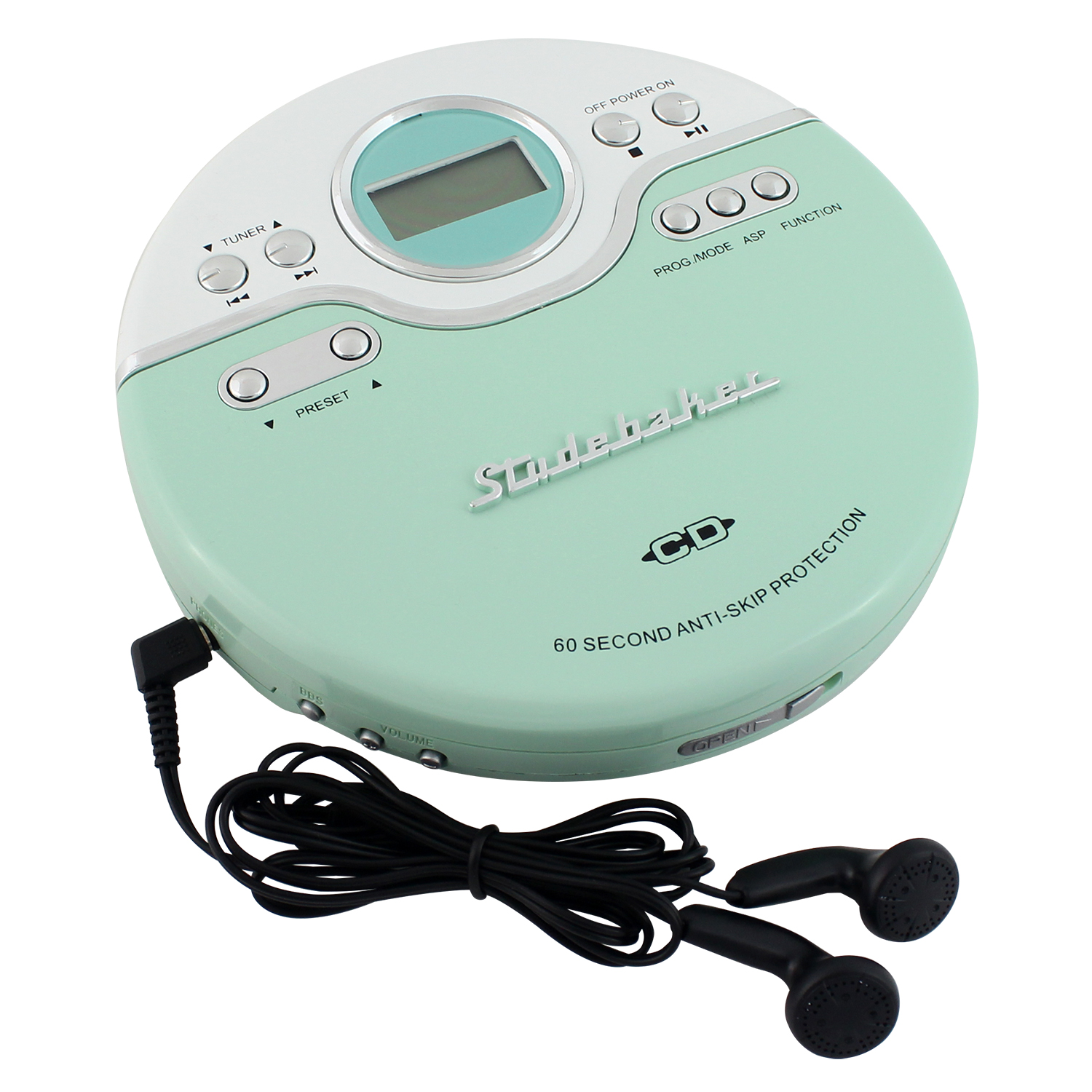 Studebaker Sb3703mw Personal Jogging CD Player with FM Pll Radio (Mint Green/white) - image 2 of 5