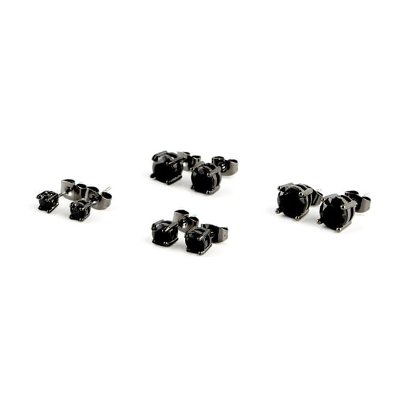 Claire's Women's Graduated Round Jet Cubic Zirconia Stud Earrings Set, Post Back, 4 Pack, 74096