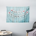 thumbnail image 1 of Wedding Decorations Tapestry, Just Married Letters on Triangular Flags Hanged on Blue Wooden Door, Wall Hanging for Bedroom Living Room Dorm Decor, 60W X 40L Inches, Blue Black Red, by Ambesonne, 1 of 2