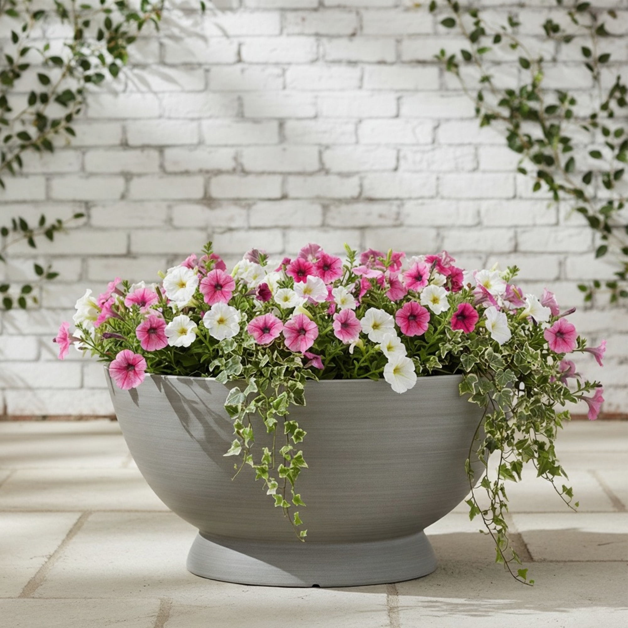 Mainstays 18in Bowl Resin Planter, Birch Grey