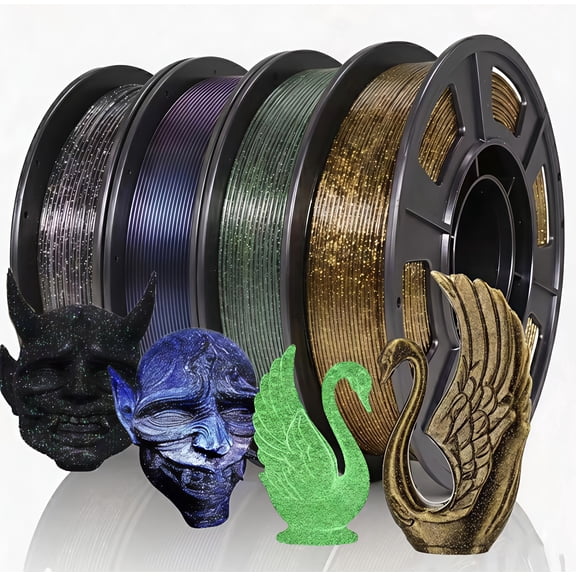 Galaxy PLA Filament 1.75mm, Multi Color Glitter, 4 Pack | multi-color glitter PLA filament in a convenient 4-pack with 250g per color for versatile 3D printing projects
