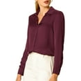 thumbnail image 3 of MODA NOVA Juniors Elegant V Neck Point Collar Long Sleeve Smooth Satin Blouse, 3 of 7