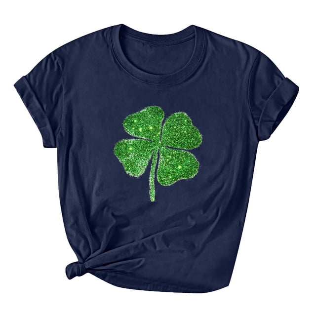 Besolor T-Shirts de la Saint-Patrick pour Femmes Col Rond Manches Courtes Basiques T-Shirts Graphiques Shamrock Hauts de Festival
