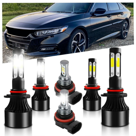 For HONDA ACCORD (2013-2015)LED Headlight Bulbs o,9005/HB3 High Beam   H11 Low Beam LED Headlight Bulb H8 LED Fog Light Kit,6500K Cool White,Plug And Play,IP68 Waterproof Pack of 6, Headlight Bulbs