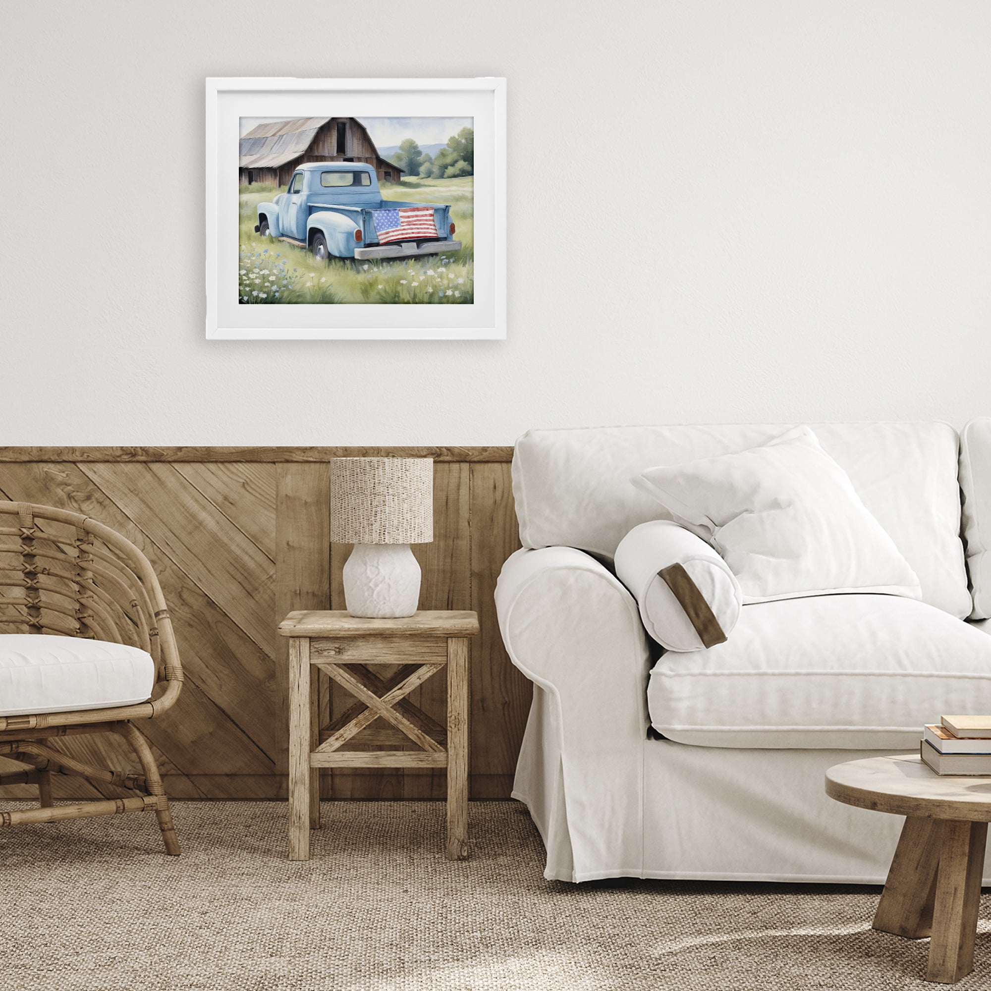 Stupell Industries American Pride Truck on Farm White Framed Print Under Glass, design by Kim Allen