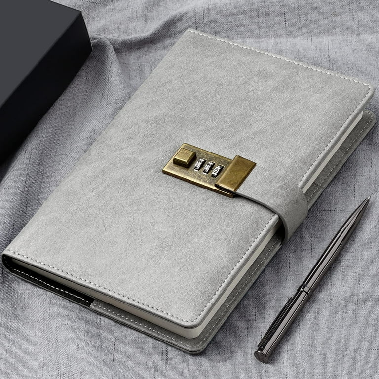 WEMATE Diary with Lock, A5 PU Leather, Password Notebook with Pen