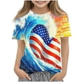 thumbnail image 2 of Amidoa Girls Short Sleeve Summer Crewneck Graphic Independence Day T Shirts Kids Casual Tops Yellow Size 7, 2 of 6