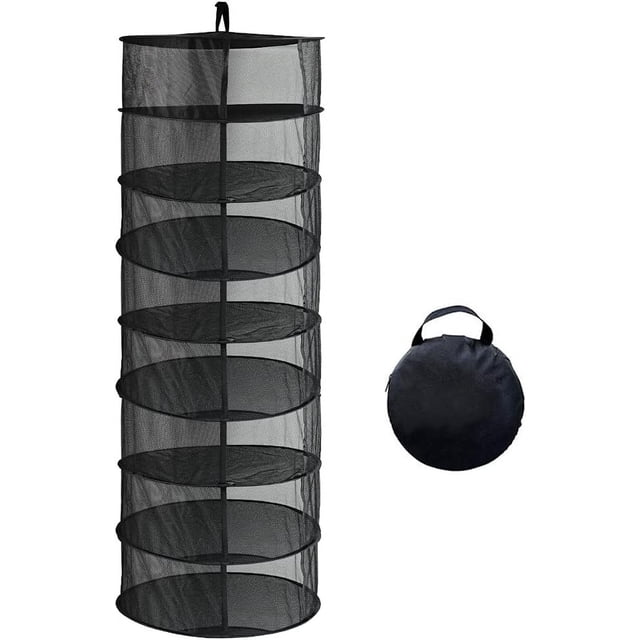 Red de secado plegable para colgar, malla de 8 niveles, cesta de secado de 8 capas con gancho, rejilla de secado grande para carpa, césped, plantas, ropa, diámetro 60