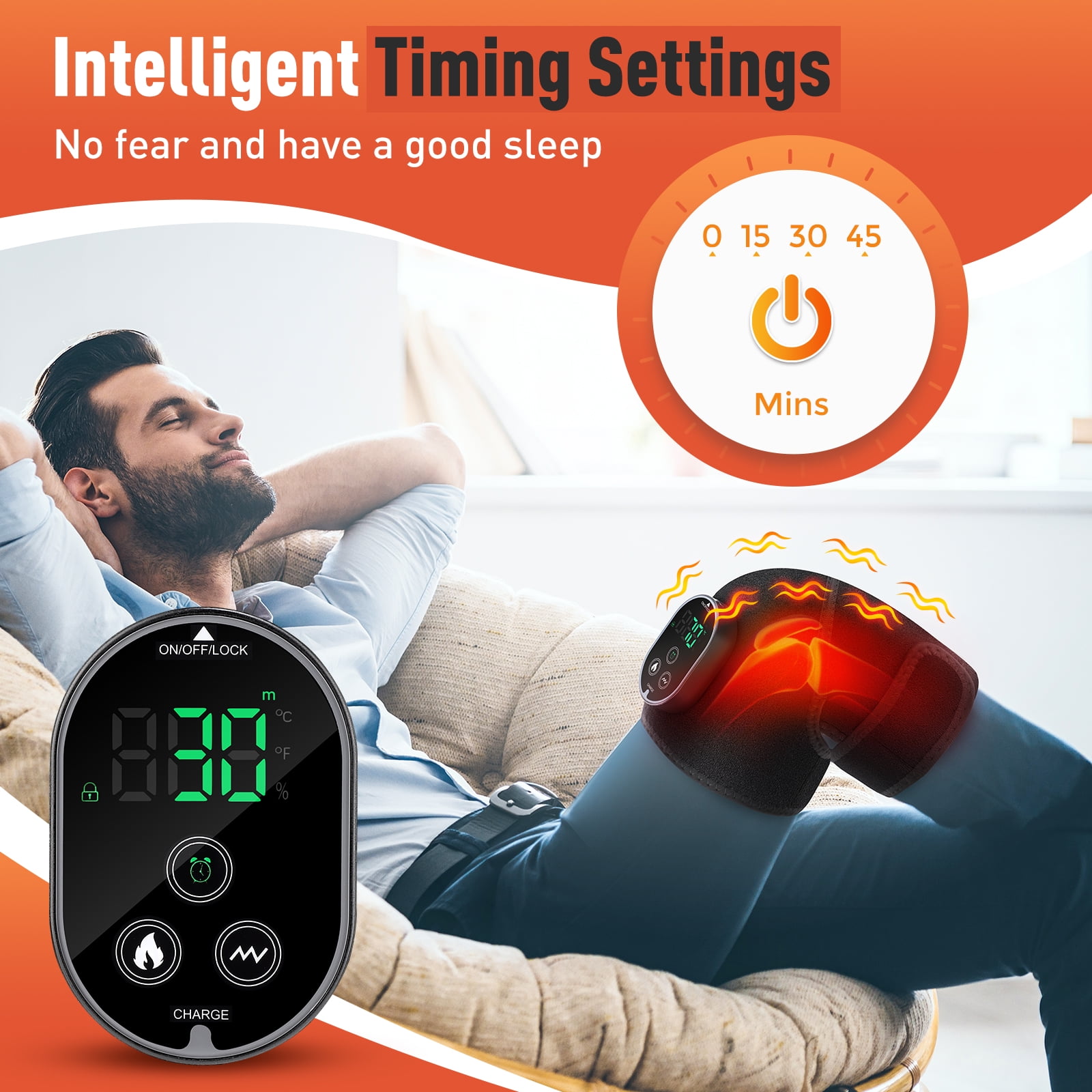 Cordless Heated Knee Massager with Vibration, Heated Knee Brace Wrap, Heating Shoulder Brace Support Wrap for Knee Elbow, Heating Pad with 6 Heating Levels, 3 Massage Modes&Timer(Gray)