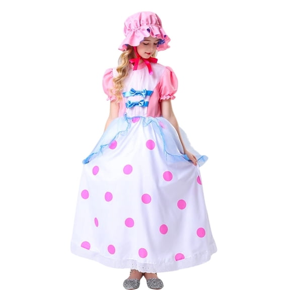 HAWEE Girl's Pink Princess Dress with Hat Kids Christmas Halloween Outfit Cute Polka Dot Print Costume Themed Party Fancy Dress up