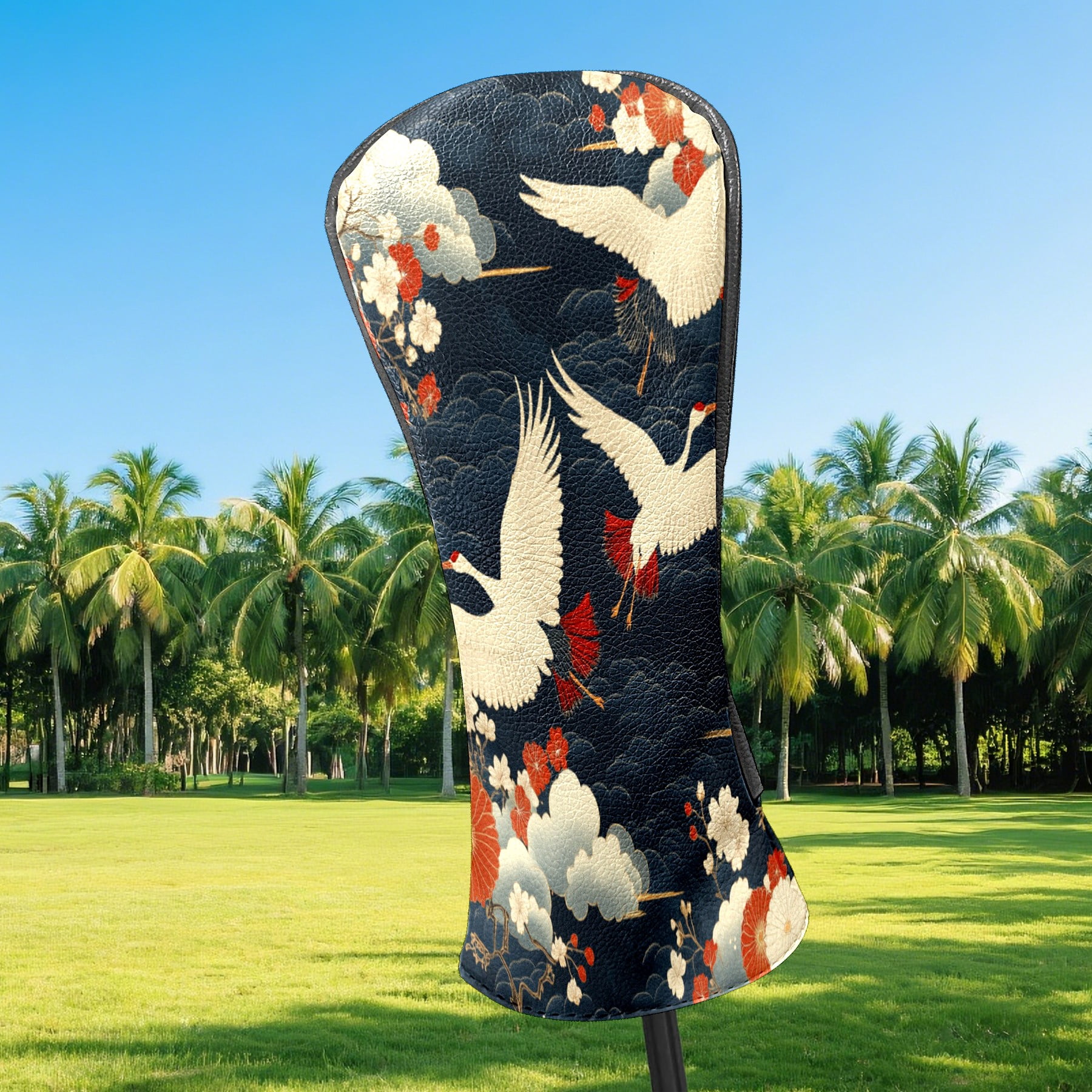 Golf Club Covers PU Leather Waterproof Head Covers for Fairway Woods Hybrids Cranes White Clouds