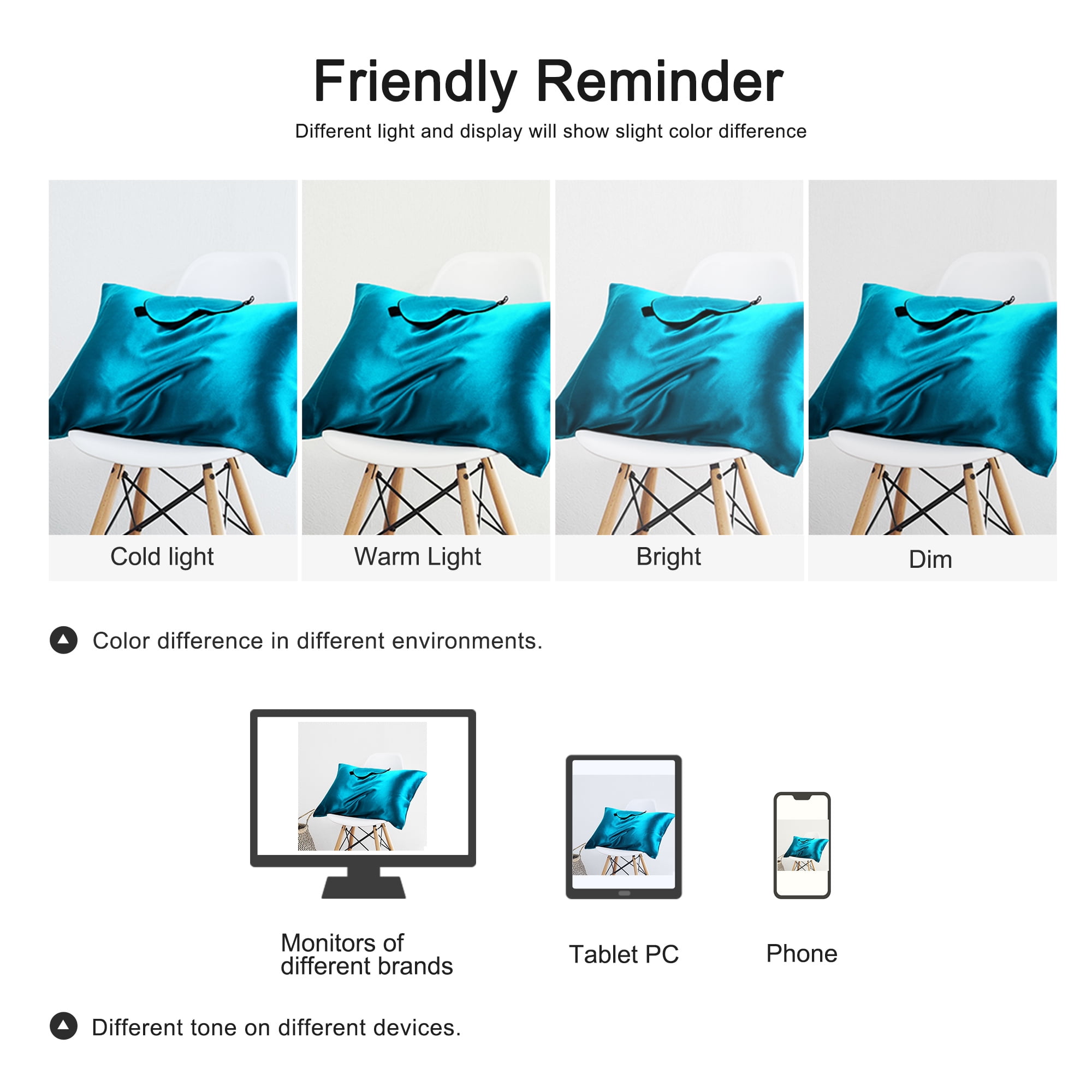 Unique Bargains 19 Momme Silk Pillowcase Eye Cover Set, King, Peacock Blue
