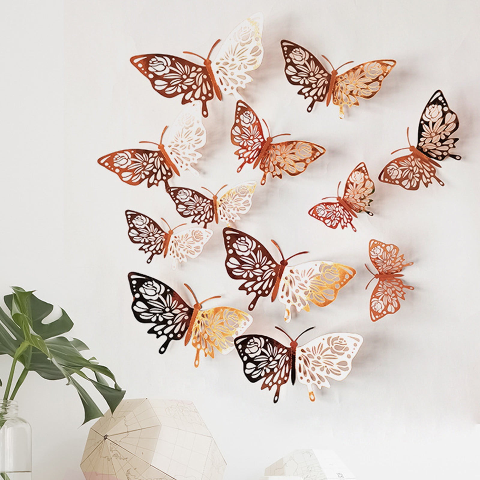 Party Cake Decoration Home Decoration Living Room Bedroom Sweet Unique Gifts 12 Pc 3D Hollow Butterfly Wall Decoration 3 Size Butterfly Decoration Hollow Carving Exquisite Design gold